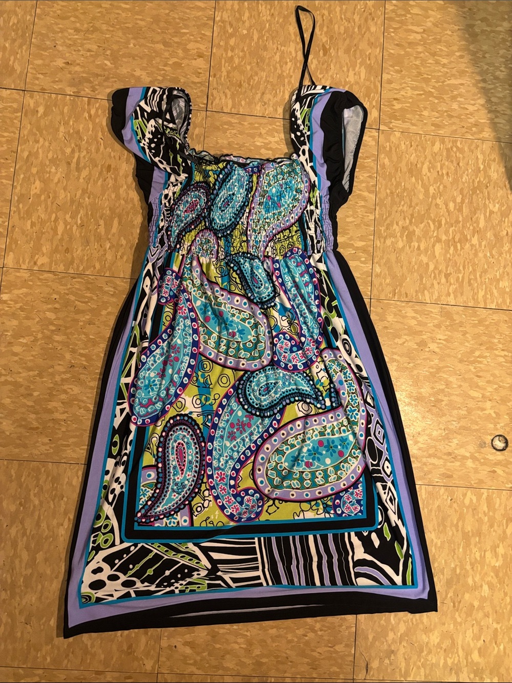 Snap Paisley Mini Dress in Teal, Purple, Black and Yellow
